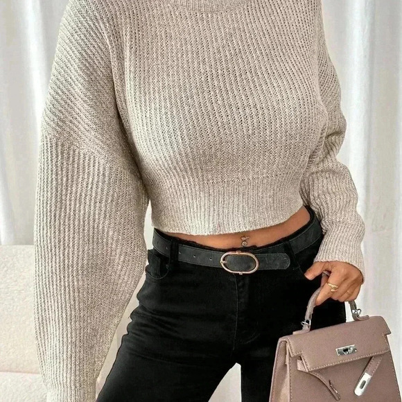 Apricot Sexy Women's Backless High-Neck Sweater With Knotted Tie - Picture 6 of 6